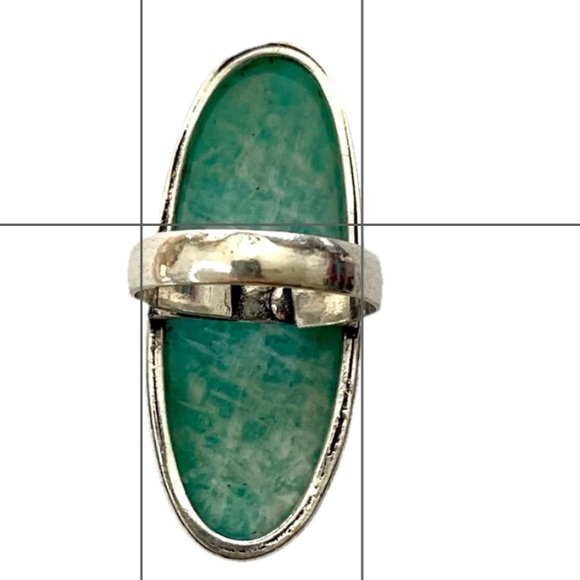 Amazonite Long Pale Green Gemstone Ring 6.5 - Picture 6 of 7